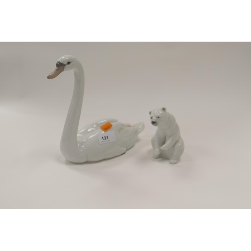 131 - Lladro porcelain swan and a Lladro polar bear (2)