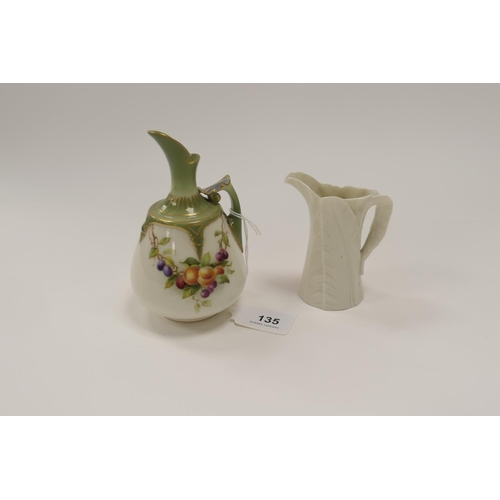 135 - Royal Worcester Hadley small ewer, circa 1907; also a Royal Worcester small leaf jug (2)