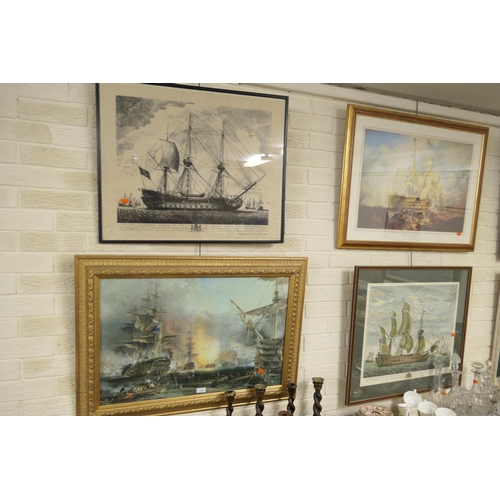 14 - Decorative gilt framed maritime print and three further maritime prints (4)