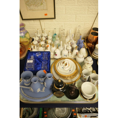 2 - Collection of ornamental hand bells, assorted other modern ceramics and glassware; also a  novelty s... 