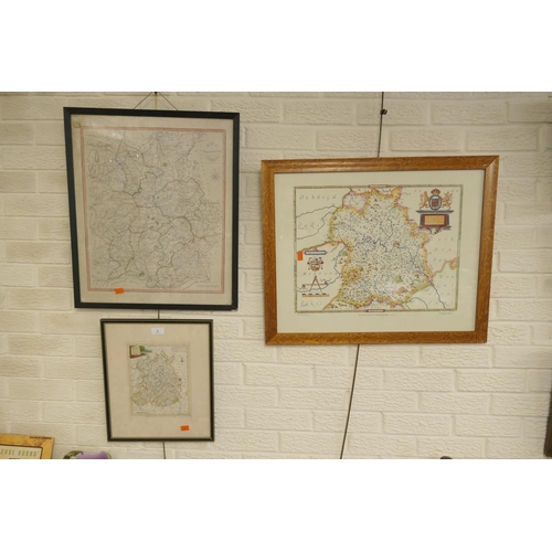 3 - Hand coloured map of Shropshire engraved by J Ellis; also another map of Shropshire by J. Cary and a... 