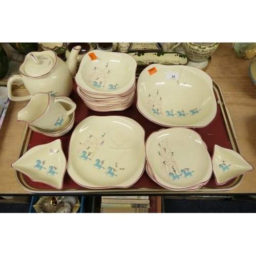 35 - Beswick Circus pattern pottery including three piece tea service, dessert bowl and dishes etc. (1 tr... 