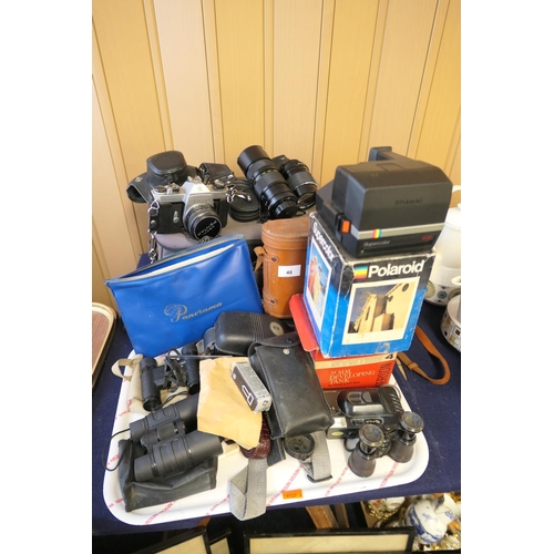 48 - Assorted cameras and photographic accessories, binoculars etc. including a Pentax Spotmatic F Polaro... 