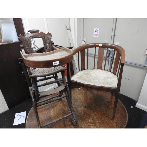 536 - Victorian child's metamorphic highchair and and Edwardian mahogany and boxwood lined inlaid tub chai... 