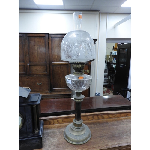 557 - Victorian brass and cut glass pedestal oil lamp, height 74cm