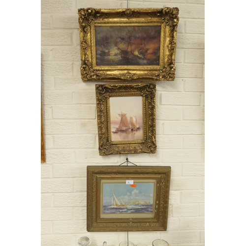 6 - Three decorative gilt framed maritime pictures