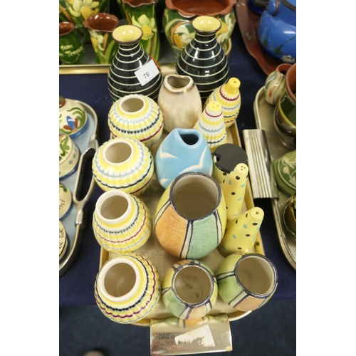 76 - Retro ceramics including Babbacombe pottery vases, Hornsea etc. (1 tray)