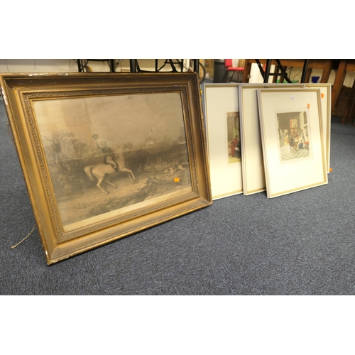 88 - Four framed mezzotint engravings, each signed by the engraver including W A Cox; also a Victorian gi... 