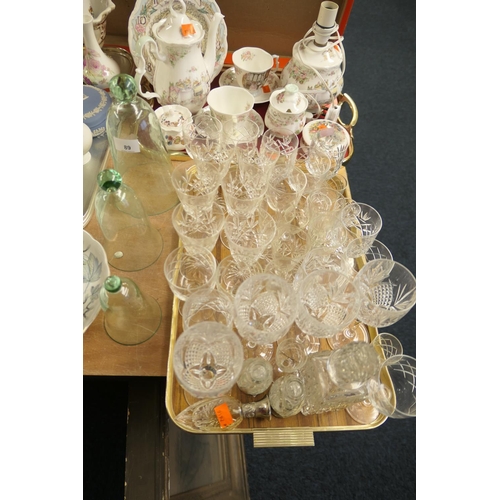 89 - Assortment of cut glass including scent bottles and three bell shaped cloches