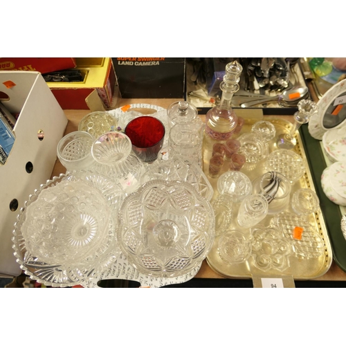 94 - Assortment of cut and moulded glassware (2 trays)