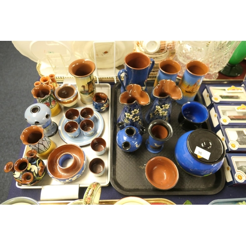 96 - Assorted Devon wares including Daison Art Pottery Elfin covered jar and an Exmoor pony hatpin stand ... 