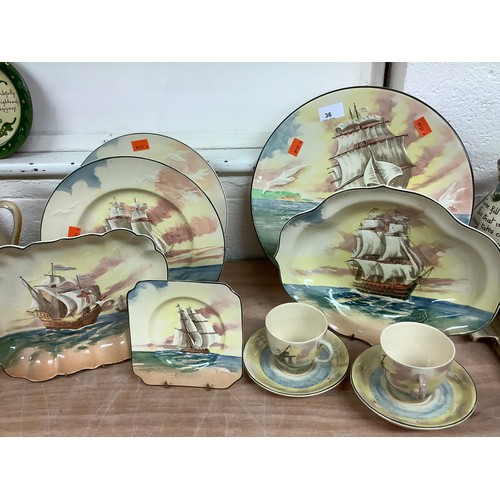 36 - Royal Doulton 'Famous Ships' Series ware ceramics including a large HMS Victory wall plate (14)