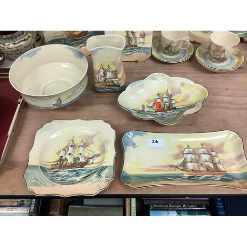 36 - Royal Doulton 'Famous Ships' Series ware ceramics including a large HMS Victory wall plate (14)