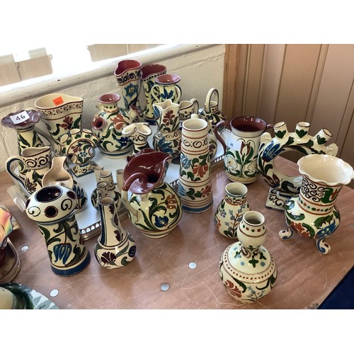 46 - Quantity of Torquay slip decorated pottery including Motto wares, small Crown Dorset bottle vase, pu... 