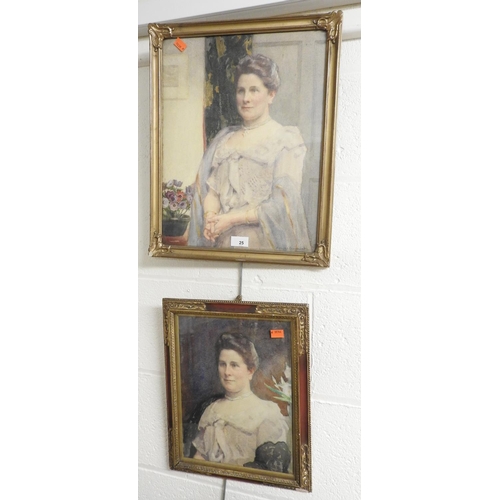 25 - Frederick S Beaumont, Two watercolour portraits of a lady, each signed