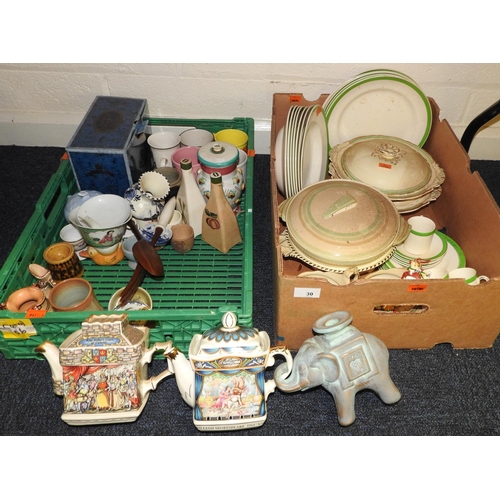 30 - Ornamental teapots, Art Deco and other dinner wares and mixed general ceramics (2 boxes)