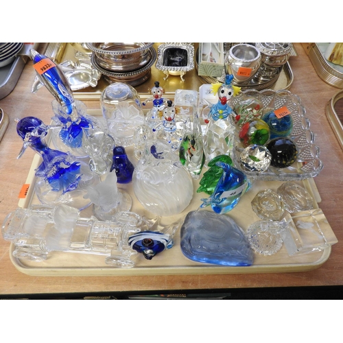 48 - Decorative moulded and other glassware including coloured glass paperweights, dolphin ornaments etc