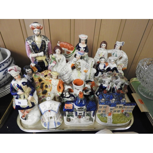 56 - Victorian Staffordshire flatback figures and cottages including Turkish Prince, and a later Coalport... 