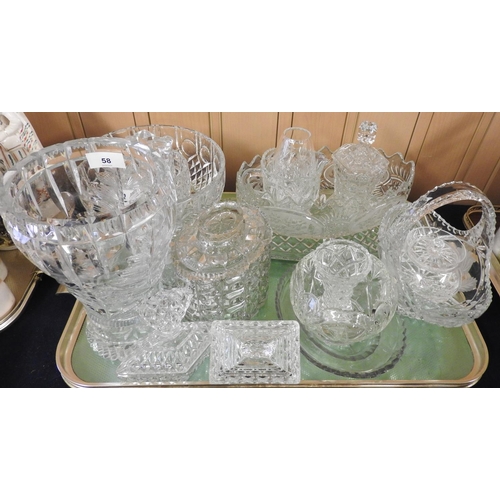 58 - Assorted cut and moulded glassware including a cookie jar