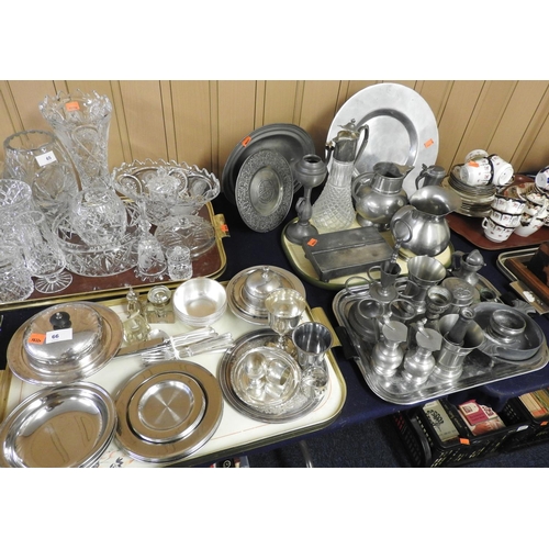 66 - Assorted pewter wares and a small amount of silver plated ware (3 trays)