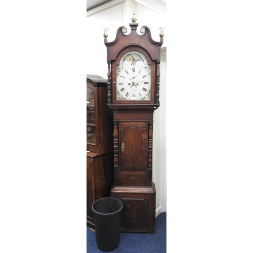 590 - George Slater, Burslem, an oak, mahogany and inlaid eight day longcase clock, with a painted moon ph... 