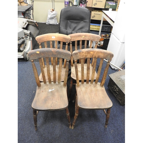 593 - Four Victorian lath back kitchen chairs