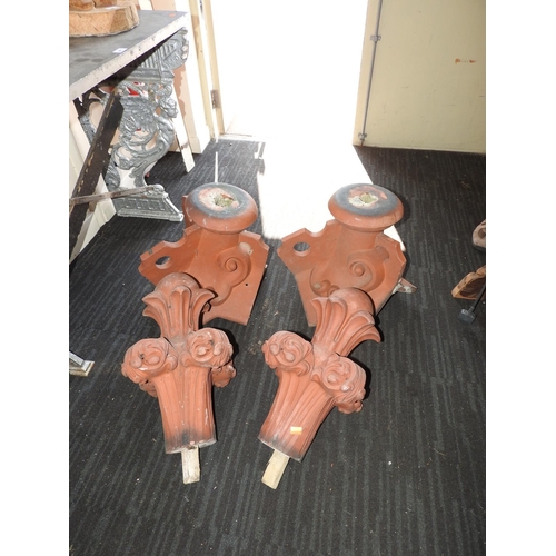 598 - Pair of Victorian terracotta roof finials in four sections, each 90cm high