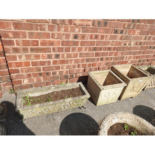 607 - Two reconstituted stone square planters, the largest by Cotswold Studios, 37cm, also a reconstituted... 