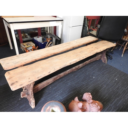 619 - Two plank seated forms, length 215cm