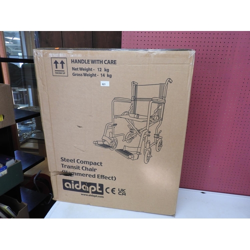 621 - Aidapt steel compact transit wheelchair, as new, in unopened box