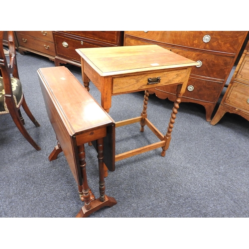 636 - Light oak barleytwist side table, also a Victorian mahogany Sutherland table (2)