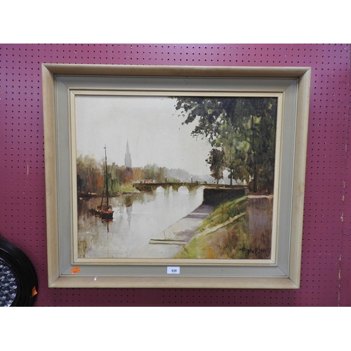 639 - George Thompson (1934-2019), Handbridge from the Groves, signed oil on canvas, 60cm x 50cm