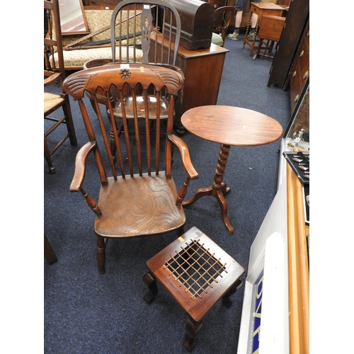 643 - Victorian stained beech and elm open armchair, designed by Sir Charles Eastlake, also a hardwood squ... 