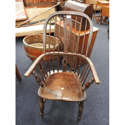 645 - Victorian ash and elm highback Windsor chair