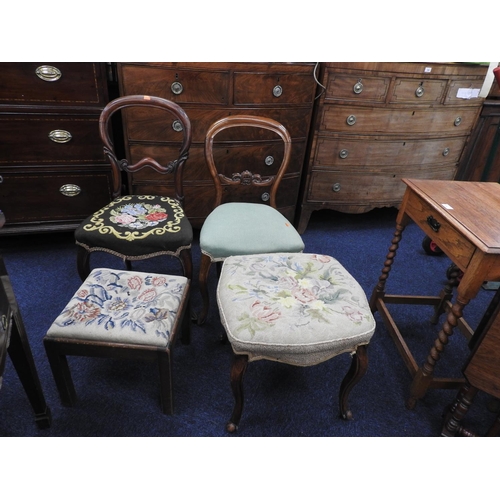 653 - Victorian walnut and needlework upholstered dressing stool in the French taste, also a further stool... 