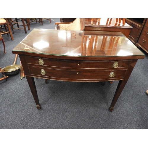 654 - George V mahogany bow front canteen table for Walker & Hall, fitted with two comparted drawers (no c... 