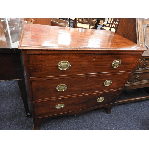 655 - 19th Century mahogany chest of three drawers, width 88cm, height 81cm