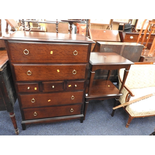 663 - Stag Minstrel chest of drawers, width 81cm, height 113cm, also a pair of Stag Minstrel bedside table... 