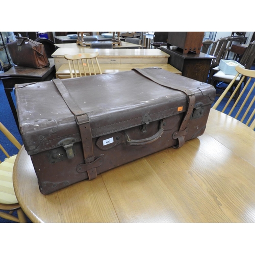 673 - Large vintage leather suitcase, 76cm