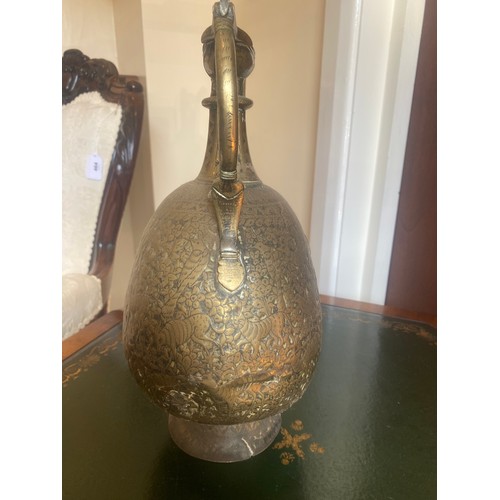 23 - Joseph Sankey & Sons Art Nouveau copper jug, also an Indian brass wine ewer (weighing 1.26kg), brass... 