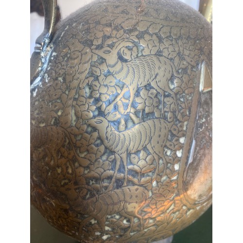 23 - Joseph Sankey & Sons Art Nouveau copper jug, also an Indian brass wine ewer (weighing 1.26kg), brass... 