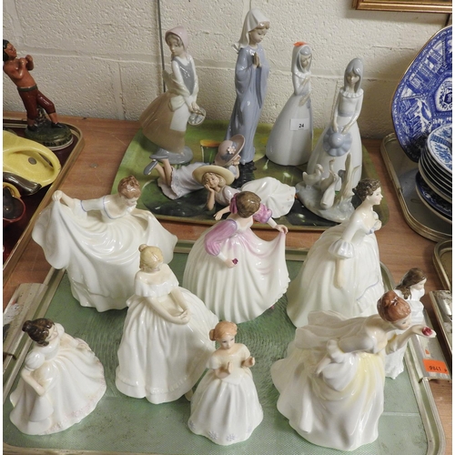 24 - Number of Royal Doulton and other figurines including Nao and other Spanish porcelain figures (2 tra... 