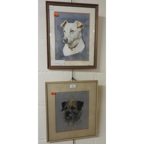 3 - Elizabeth Rowley-Williams, Pastel drawing of a Cairn Terrier, dated 1976, also a watercolour study o... 