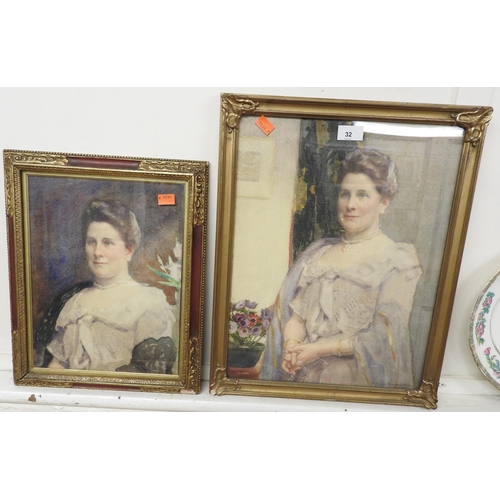 32 - Frederick S Beaumont, Two watercolour portraits of a lady, each signed