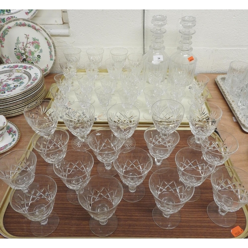 34 - Quantity of Stuart Crystal glassware including wine, sherry, port, also two Victorian mallet decante... 