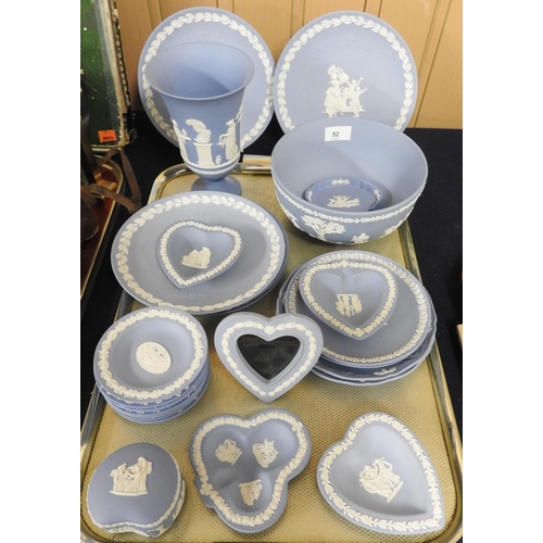 52 - Collection of Wedgwood light blue jasper wares including Christmas plates, bowl, vase, pin dishes et... 