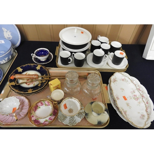 53 - Limoges and other ceramics including hand decorated plates, Wedgwood Susie Cooper monochrome coffee ... 