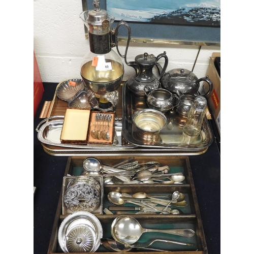 60 - Victorian silver plated four piece tea service, other silver plated wares including coffee percolato... 