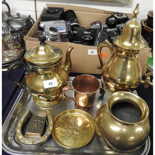 63 - Small selection of brassware including Great War coaster