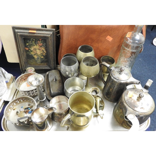 88 - Silver plated wares, also brass tankard and goblets